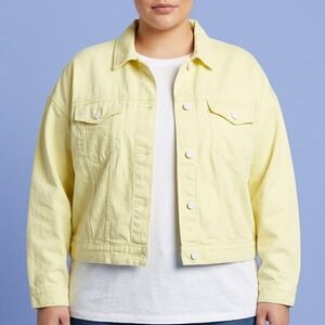 Forever 21+ Denim Jacket Women's 2X Yellow Cropped Trucker